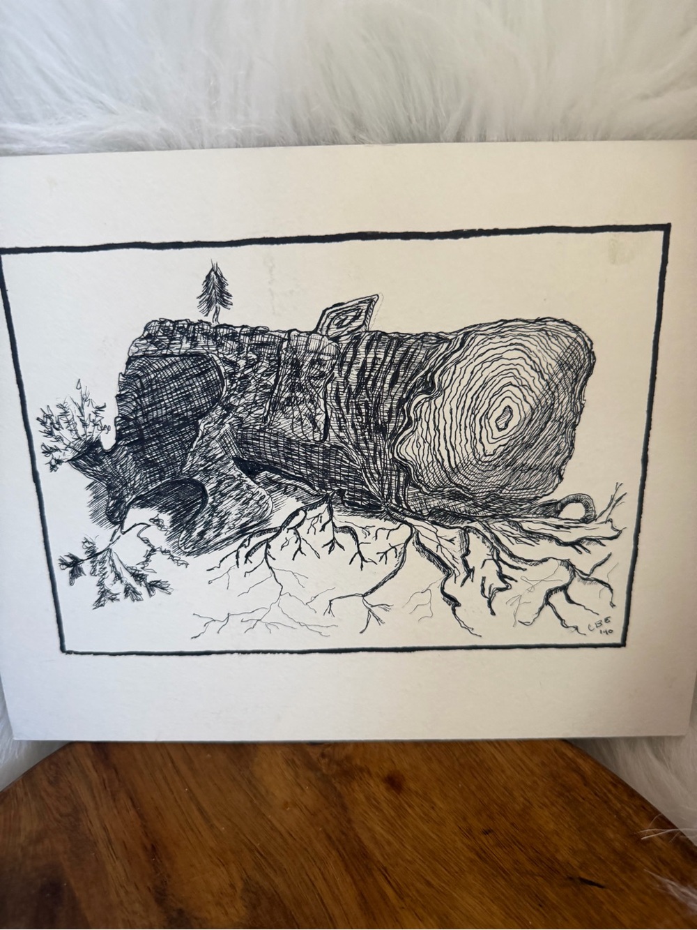Black & White Hand-Drawn Tree Stump Art Print
